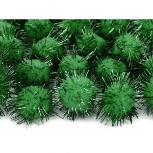 Pompony brokatowe PartyDeco 2cm Zielone, 20szt